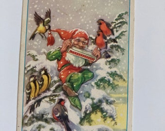 Vintage Christmas Postcard Elf Pixie kitsch