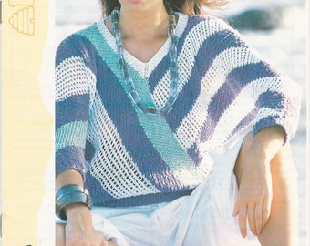PDF Knitting Pattern Ladies Sweater Summer 30 - 38 inches Cotton Linen Look