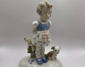 Girl with Puppy and Doll by Carl Schneider Erben Circa 1950s