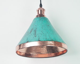 Patina Cone Copper Lampshade: Hand-Hammered Patio Lighting