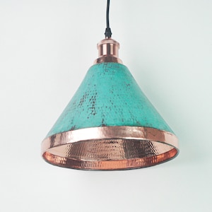 Cone Oxidized Copper Lampshade Only  - Copper Industrial Lighting  - Copper Kitchen Island light - Green Patina Copper Light - Art deco lamp