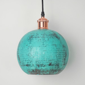 Round Copper Lampshade Only - Oxidized Copper Pendant light - Green Patina Copper Lampshade - Copper kitchen island light - Art deco lamp
