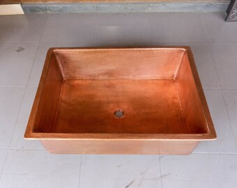 Copper Front Apron Sink - Hammered Copper Kitchen Sink - Copper sink Kitchen cabinet -  Copper Bowl Vessel Sink - Copper Kitchen Sink