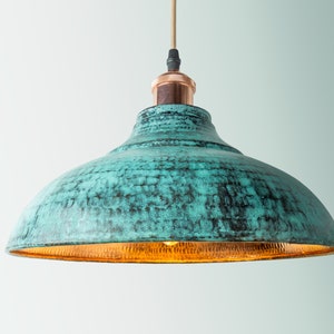 Oxidized Copper Lampshade Only  - Copper Industrial Lighting  - Copper Kitchen Island light - Green Patina Copper Lampshade - Art deco lamp