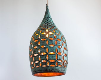 Luz colgante de cobre oxidado - Iluminación de isla de cocina de cobre martillado - Lámpara industrial de cobre - Art déco Lámpara de cobre