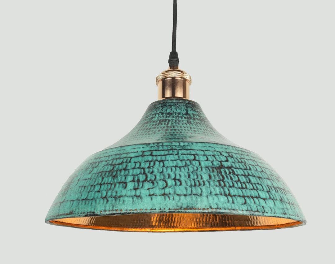 Oxidized Copper Lampshade Only Copper Industrial Lighting Copper Kitchen Island Light Green Patina Copper Lampshade Art Deco Lamp Etsy