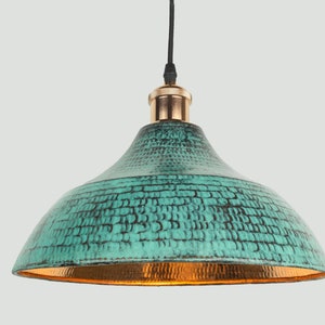 Oxidized Copper Lampshade Only- Copper Industrial Lighting  - Copper Kitchen Island light - Green Patina Copper Lampshade - Art deco lamp