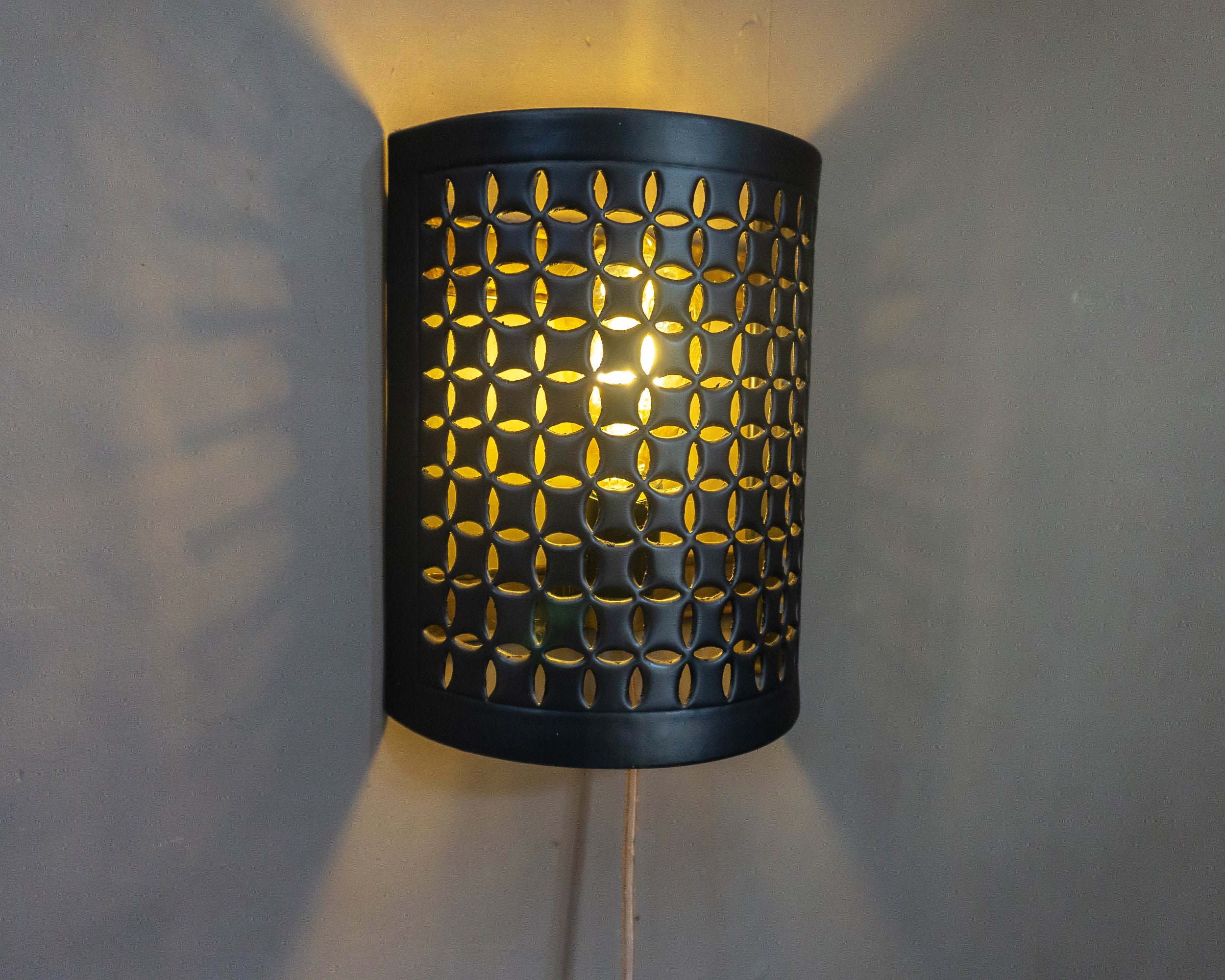 Black Copper wall sconce lamp Hammered Copper Plug in Wall Etsy