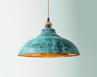 Oxidized Copper Lampshade Only  - Copper Industrial Lighting  - Copper Kitchen Island light - Green Patina Copper Lamp- Industrial lampshade