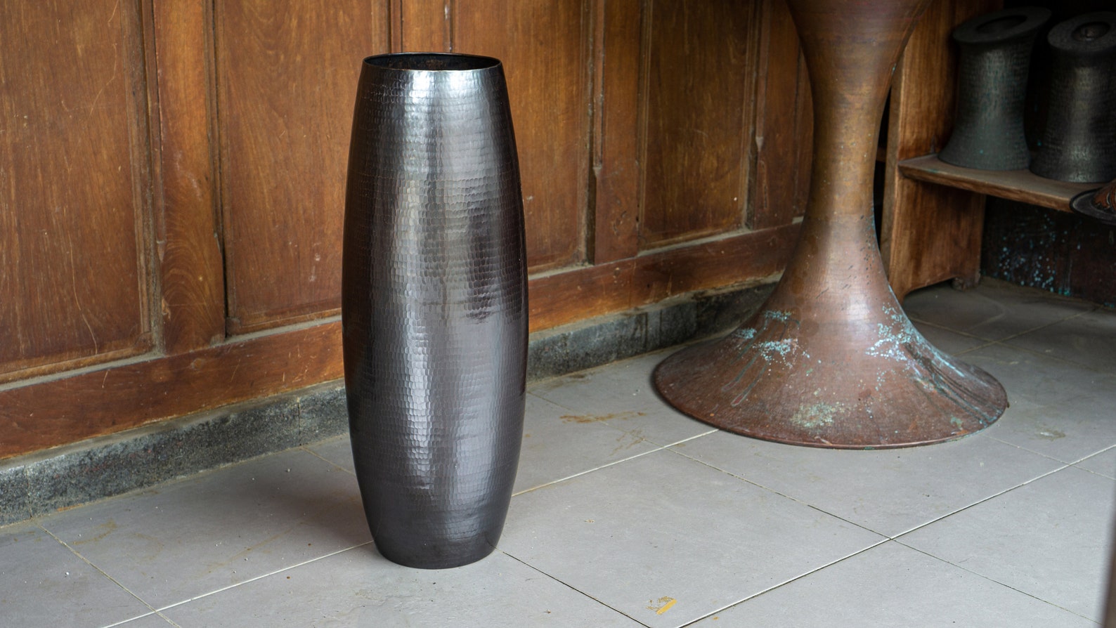 Hammered Copper Floor Vase Antique Copper Flower Vase Black Etsy