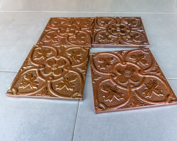 Set of 4 Copper Tile handmade Copper Kitchen Backsplash | Etsy