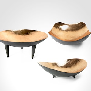 Juego de 3 fruteros de cobre - Cuenco decorativo de cobre negro - Cuenco de cobre hecho a mano para servir la mesa - Plato decorativo de cobre