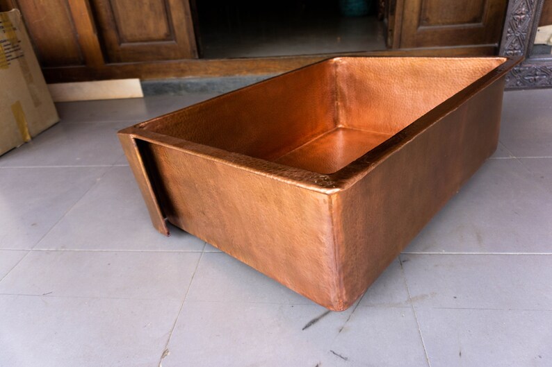 Copper Front Apron Sink Hammered Copper Kitchen Sink Copper sink Kitchen cabinet Copper Bowl Vessel Sink Copper Kitchen Sink image 2