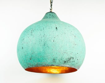 Green Patina Copper Pendant Light - Oxidized Copper Kitchen Island Lighting - Scandinavian Copper Industrial Lamp -  Art deco light fixture