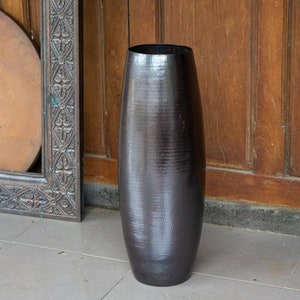 Hammered Copper Floor Vase - Antique  Copper Flower Vase- Black Copper Floral Arrangement Vases - Copper Decorative Jar