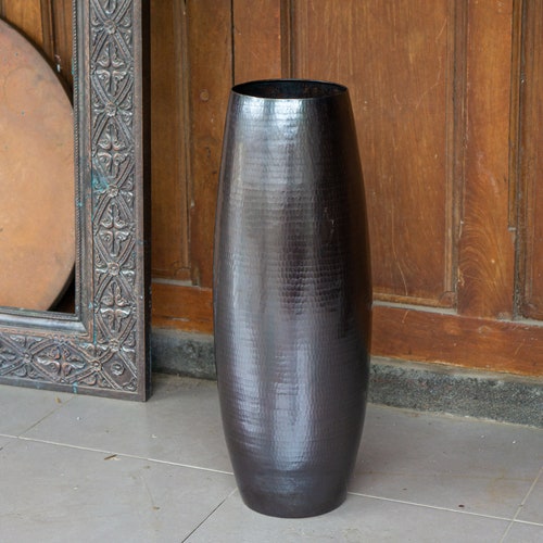 Hammered Copper Floor Vase Antique Copper Flower Vase Black Etsy