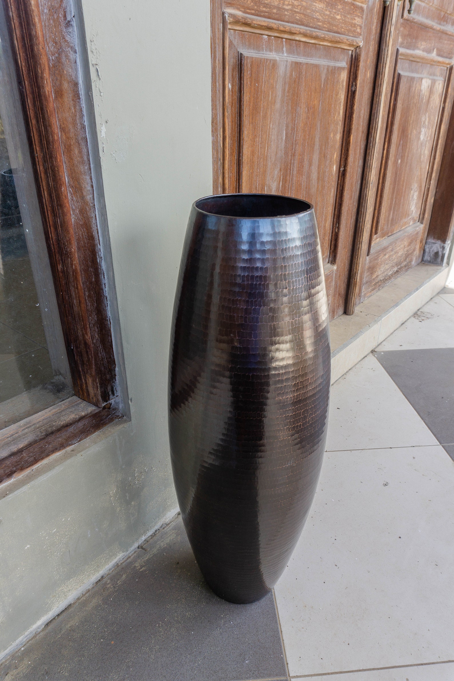 Dark Patina Copper Floor Vase Hammered Copper Flower Vase Etsy