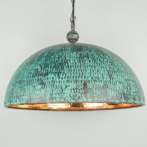 Dome Oxidized Copper Pendant Light - Copper Industrial Lighting  - Copper Kitchen Island light - Copper Lampshade - Art deco lamp