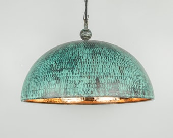 Luz colgante de cobre oxidado de cúpula - Iluminación industrial de cobre - Luz de isla de cocina de cobre - Pantalla de cobre - Lámpara Art deco