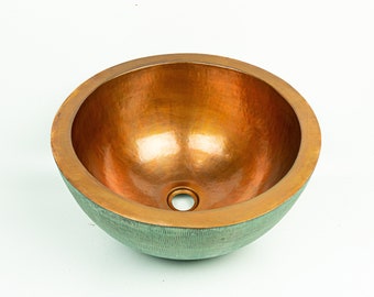 Oxidized Copper Sink Bathroom Vanity - Copper sink Kitchen cabinet -  Copper Bowl Vessel Sink - Copper Kitchen Sink - Rustic Copper Sink