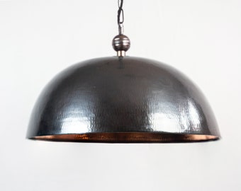Dome Black Copper Pendant Light - Copper Industrial Lighting  - Copper Kitchen Island light - Copper Lampshade - Art deco lamp