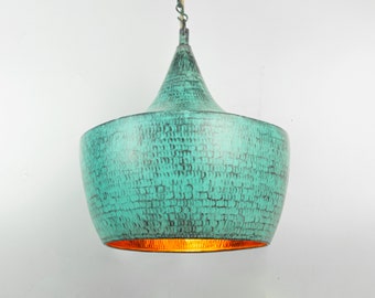 Oxidized Copper Pendant Light  - Scandinavian Green Patina Lamp - Copper Industrial Lamp - Copper Kitchen Island light