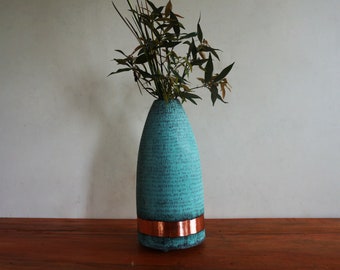 Green Patina Copper Flower Vase -  Copper Jug - Metal Flower Vase - Floral Arrangement in Vase - Copper Geometric Flower Vase