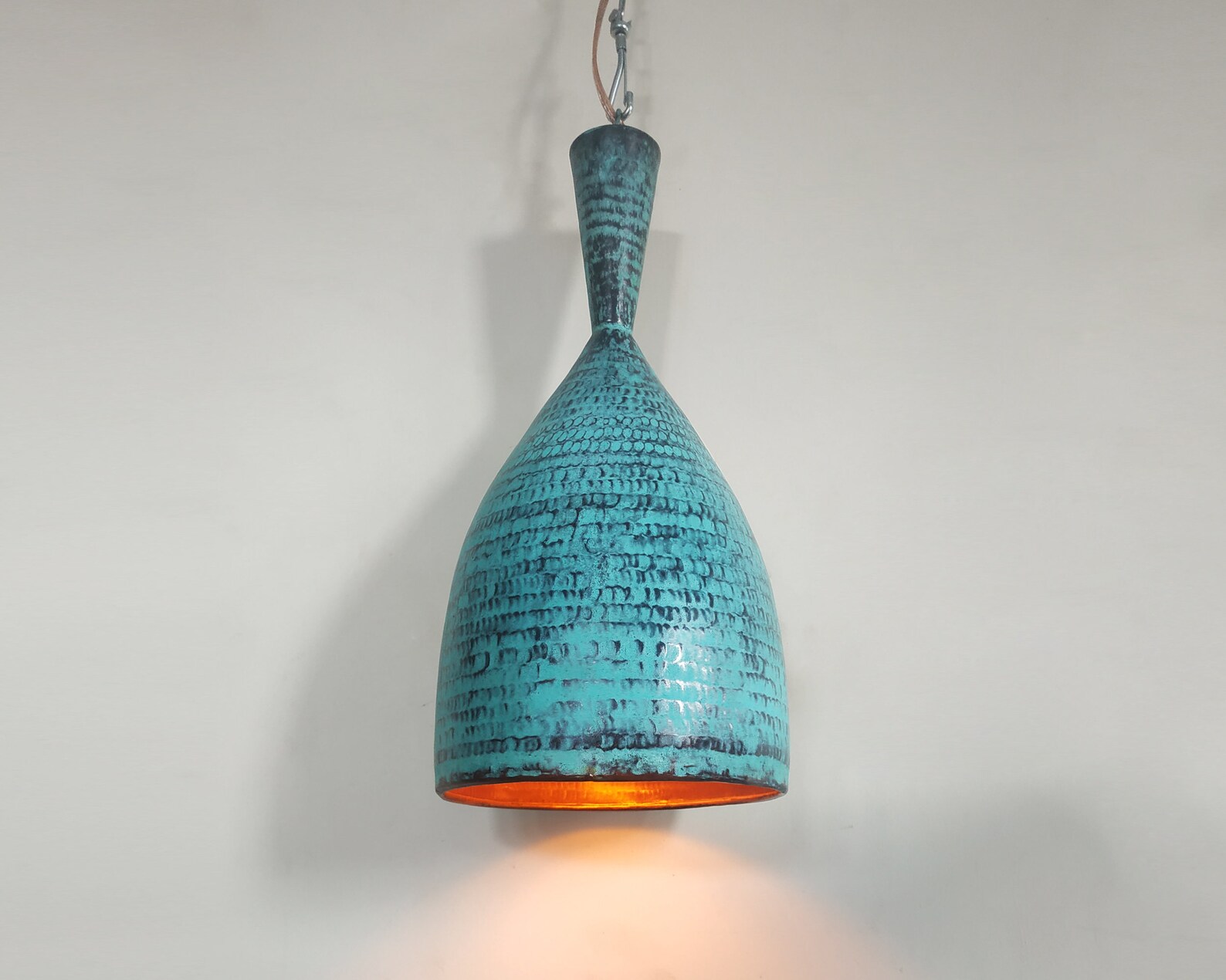 Oxidized Copper Pendant Light Hammered Copper Light Fixture Etsy