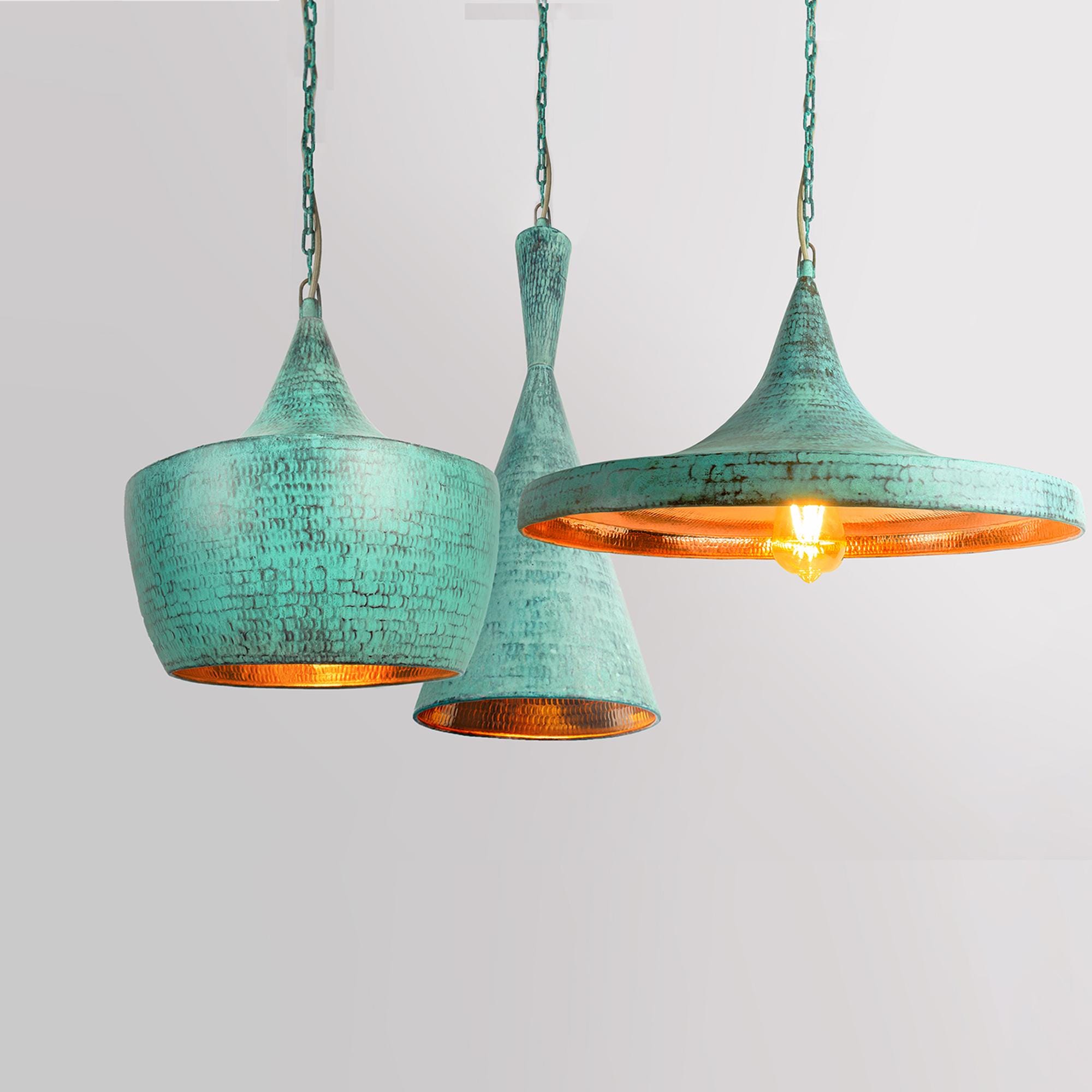 Set of 3 Oxidized Copper Pendant Lamp Shade - Hammered Copper Kitchen Island Lighting - Copper Industrial Lamp -  Art deco light fixture
