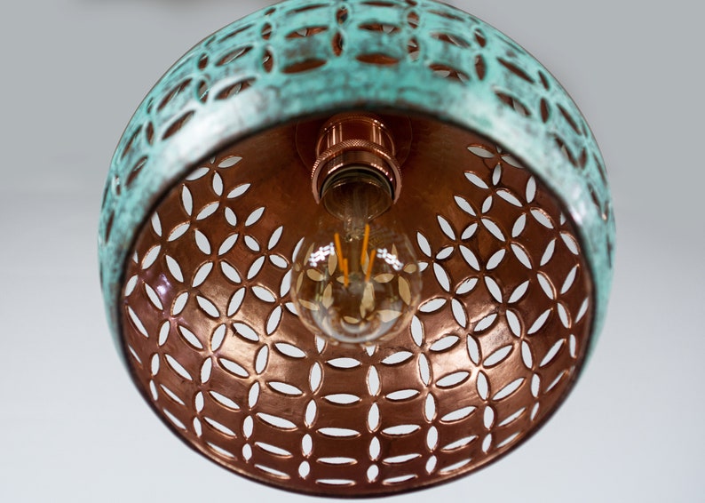 Oxidized Dome Copper Pendant Light Hand Carved Copper Kitchen Island Lighting Copper Industrial Lamp Art deco Copper light fixture zdjęcie 4