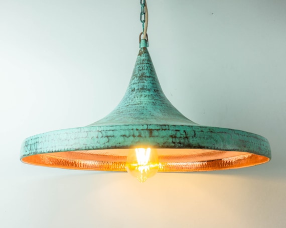 Oxidized Copper Pendant Lamp Shade Hammered Copper Kitchen Island