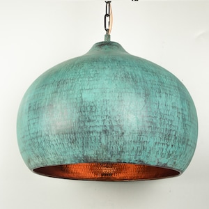 Dome Oxidized Copper Pendant Light - Hammered Copper Kitchen Island Lighting - Copper Industrial Lampshade -  Art deco light fixture
