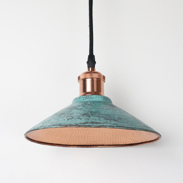 Oxidized Copper Lampshade Only  - Copper Industrial Lighting  - Copper Kitchen Island light - Green Patina Copper Lampshade - Art deco lamp