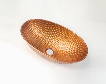 Lavabo de cobre martillado - Lavabo ovalado para baño - Lavabo de metal - Lavabo de cobre antiguo