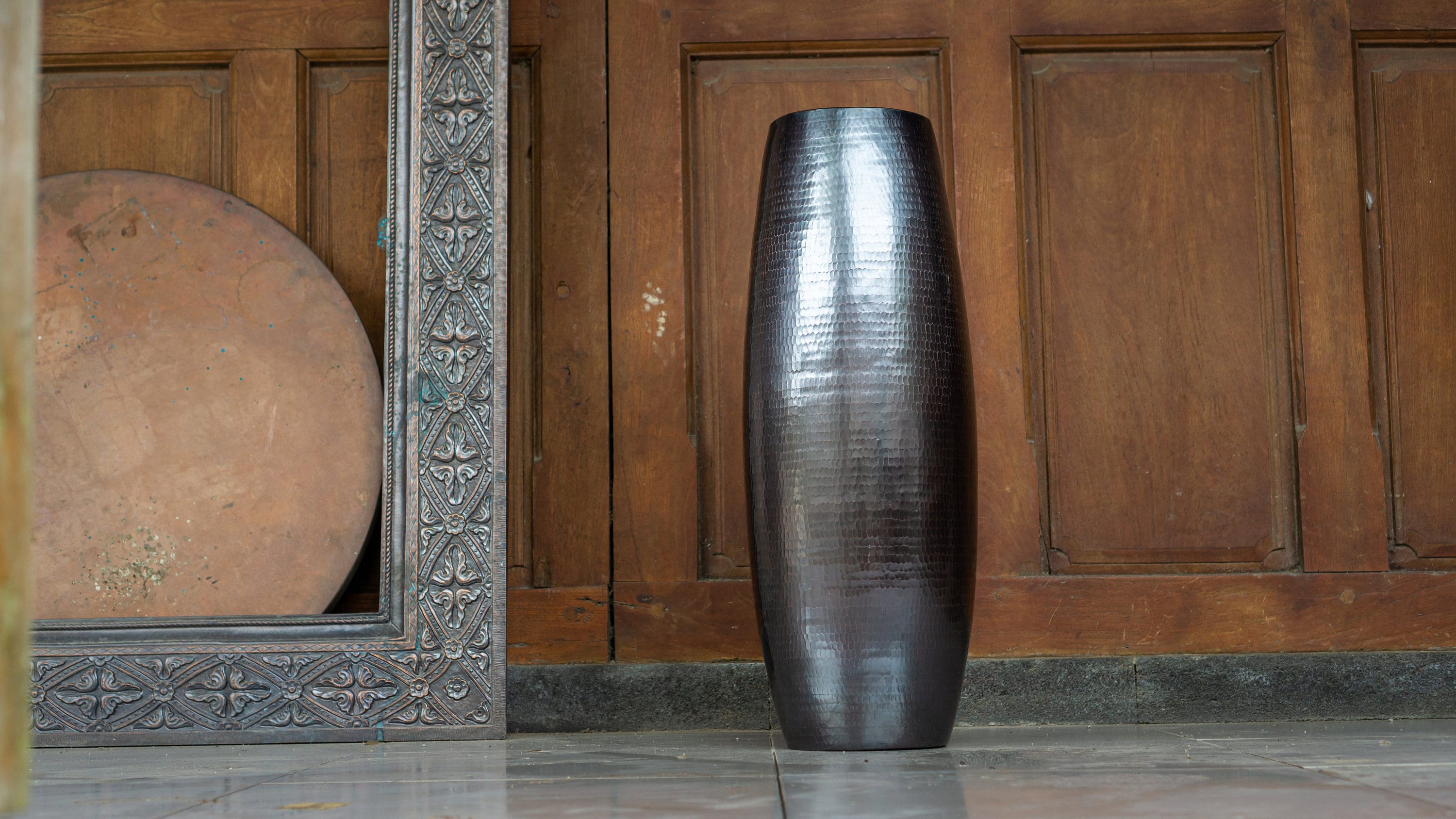 Hammered Copper Floor Vase Antique Copper Flower Vase Black Etsy