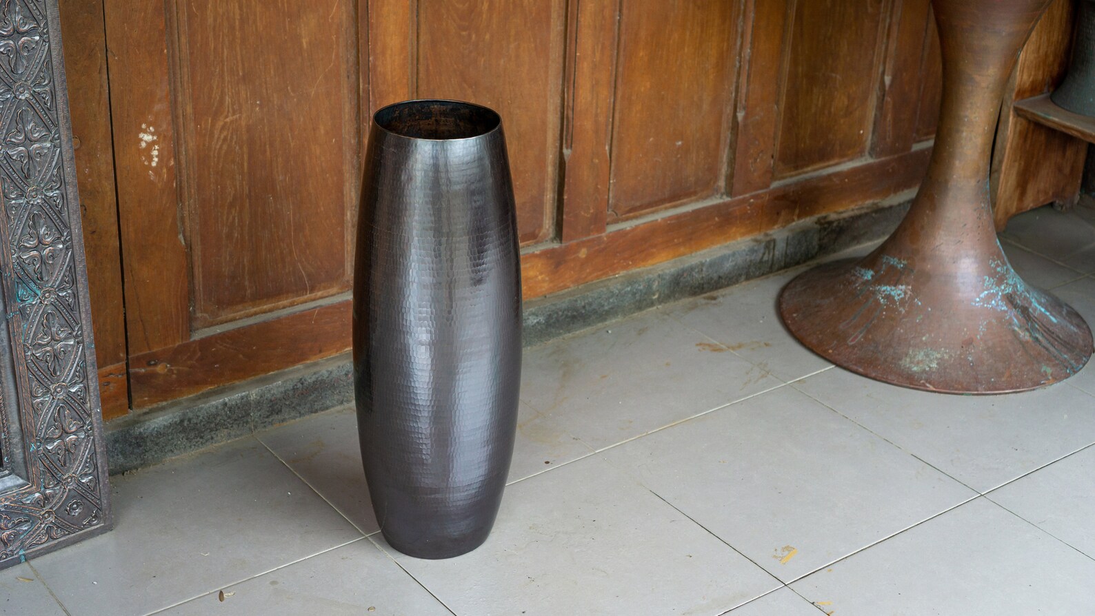 Hammered Copper Floor Vase Antique Copper Flower Vase Black Etsy