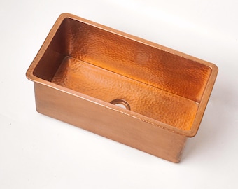Hand-Hammered Rectangle Copper Sink – Handcrafted Farmhouse Basin