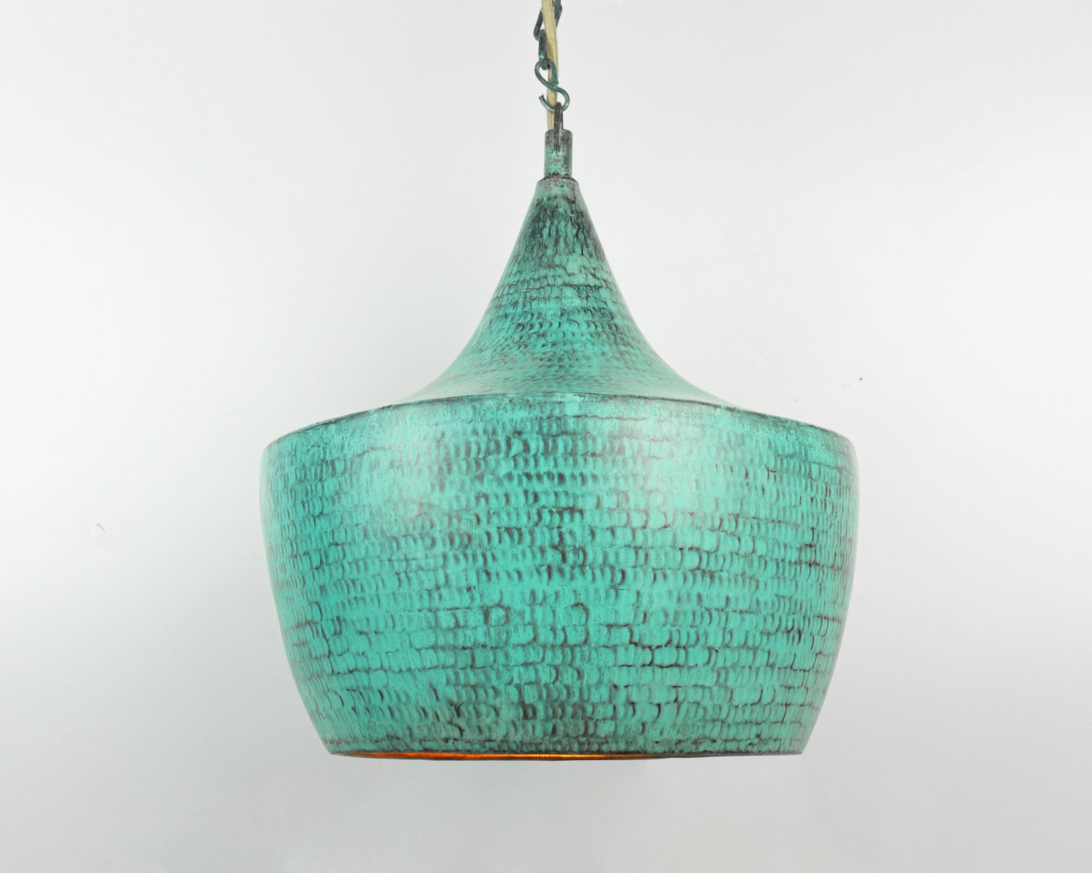 Oxidized Copper Pendant Light Hammered Green Patina Lamp Etsy New Zealand