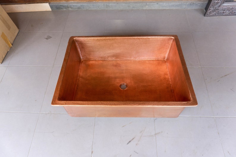 Copper Front Apron Sink Hammered Copper Kitchen Sink Copper sink Kitchen cabinet Copper Bowl Vessel Sink Copper Kitchen Sink image 1