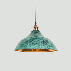 Oxidized Copper Lampshade Only- Copper Industrial Lighting  - Copper Kitchen Island light - Green Patina Copper Lampshade - Art deco lamp