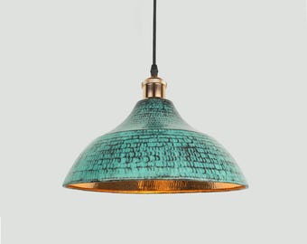 Oxidized Copper Lampshade Only- Copper Industrial Lighting  - Copper Kitchen Island light - Green Patina Copper Lampshade - Art deco lamp