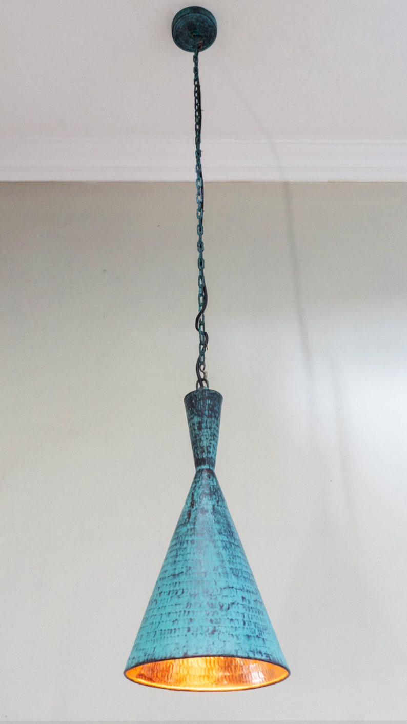 Oxidized Copper Pendant Light Fixture Hammered Copper Etsy