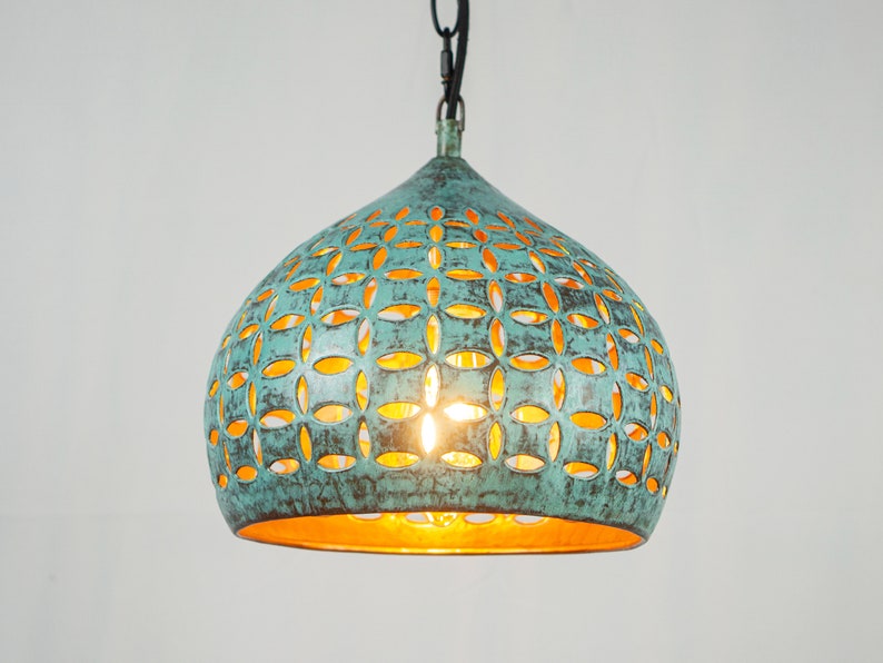 Oxidized Dome Copper Pendant Light Hand Carved Copper Etsy