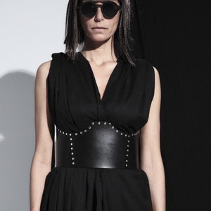 Under Bust Corset Belt, Wide Waist Leather Corset, Black Genuine Leather Corset Waist Belt by HAYA