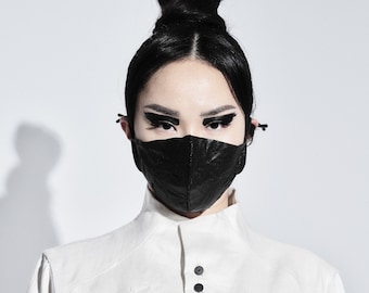 Leather Face Mask, Black Face Mask, Avant-Garde Leather Face Mask by HAYA