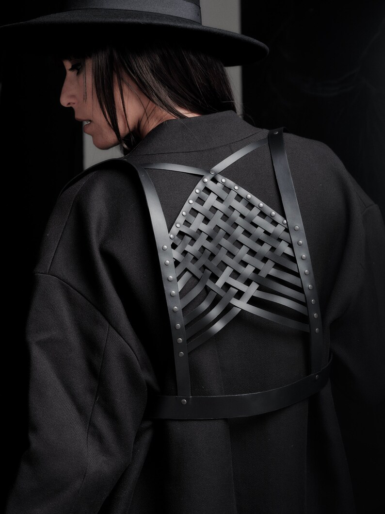 Leather Body Harness Geometric Leather Harness Vest Leather Etsy