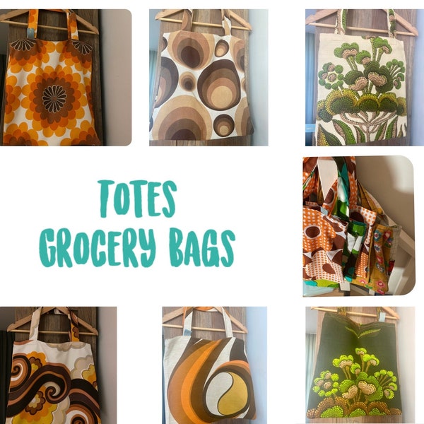 Grocery bags tote handmade custom made in vintage fabric