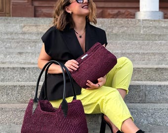 Raffia Crochet Bag Pattern | 2 in 1 Bag Set | Luxury Summer Shopper & Clutch | Crochet Purse Pattern | DIY Crochet Bag PDF