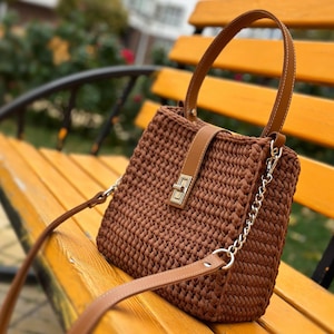 Francesca Crochet Handbag Pattern | Modern Structured Purse Tutorial | Leather Strap Bag PDF | Elegant Rectangle Bag | DIY Crochet Pattern