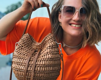 Bastelbogen häkeln, Sommertasche PDF Muster, Häkelanleitung, DIY Raffia Tasche klasse, Handtasche häkeln natürlich, anfängerfreundlich